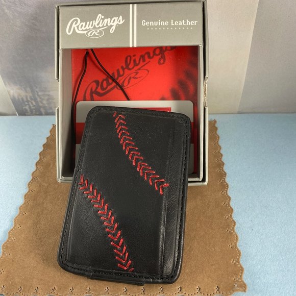 Baseball Stitch Front Pocket Wallet Black and Red - Picture 2 of 4